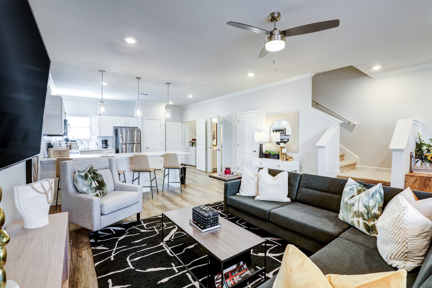the collective at clemson apartments near clemson university living room and kitchen